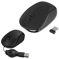 SABRENT Mini Travel 2.4GHz Wireless Mouse with Nano Receiver with Mini Travel USB Optical Mouse with Retractable Cable for Computers and laptops | Mac & PC Compatible