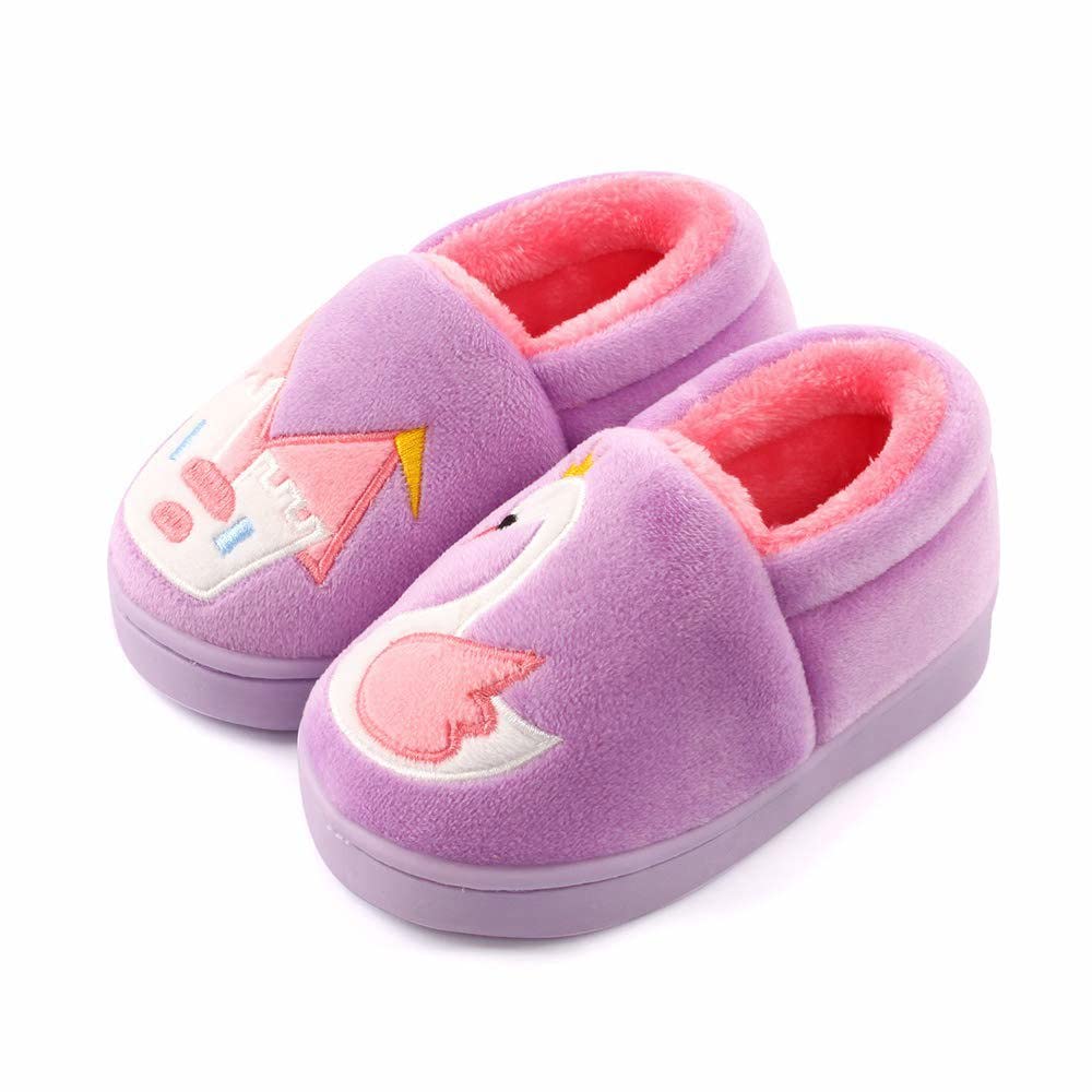 ESTAMICO Girls Cute Cartoon Slippers with Memory Foam Kids Plush Warm Winter House Shoes
