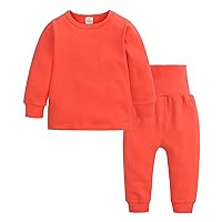 Kids 3 Piece Clothes Toddler Kids Baby Boy Girl Clothes Unisex Solid Sweatsuit Long Sleeve Warm (Orange, 6-9 Months)