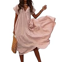 Summer Dresses for Women 2024, Dresses Casual Short Sleeve Midi Dresses Cute Long Wedding Guest Dress Plus Size Black Dress Midi Womens Dresses Denim Woman's Dresses Maxi (5XL, Pink)