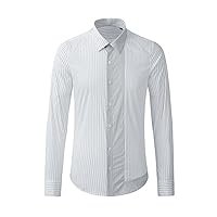 通用 Men's Shirt Two Tone Pinstripe Patchwork Print Business Slim Fit Men's Long Sleeve Shirt