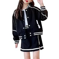 Cute Fall Outfits for Teen Girls Little/Big Kids Girls Long Sleeve Jacket And Solid Color A Line Skirt Baseball