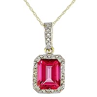Silver City Jewelry 10K Yellow Gold Natural Pink Topaz Pendant Octagon 8x6 mm & Diamond Accents