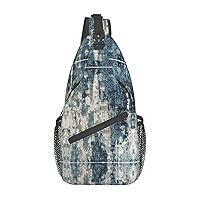 Sling Backpack,Travel Hiking Daypack Abstract Blue Print Rope Crossbody Shoulder Bag