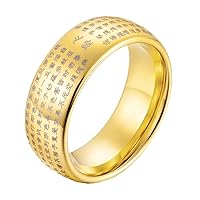Men's Stainless Steel Chinese Buddhist Great Compassion Mantra Prayer Ring Band 8MM