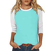 Womens 3/4 Sleeve Tops and Blouses Raglan Sleeve Tees Trendy Colorblock Round Neck Tunics Classy Baseball Mom Shirts