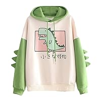 Women's Dinosaur Sweatshirt Long Sleeve Splice Tops Cartoon Cute Hoodies Teens Girls Casual Pullover