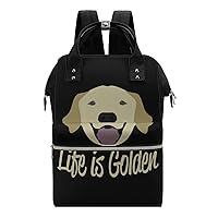 Life is Golden (Golden Retriever) Durable Travel Laptop Hiking Backpack Waterproof Fashion Print Bag for Work Park Black-Style