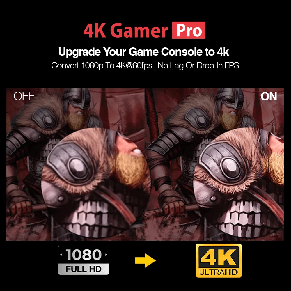 PhotoFast 4K Gamer Pro Video Game Console HDMI 4K upscaler 1080p to 4k @60fps without lag upscale for Nintendo Switch/Nintendo Switch OLED/Wii U/PlayStation 4 / PS3 / Xbox & more