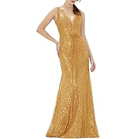 Trumpet/Mermaid Elegant Prom Dress V Neck Sleeveless Floor Length Lace Satin Evening Dress with Waistband 2024