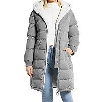 Flygo Womens Long Hooded Puffer Jacket Sherpa Fleece Lined Winter Warm Coat