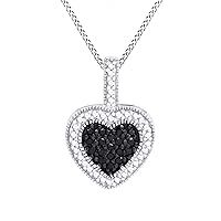 Sterling Silver and Black Diamond Heart Pendant Necklace (1/2 cttw), 18