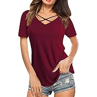 Womens Tops, Casual Sexy Solid Color Pullover Cross V Neck Short Sleeved Loose T-Shirt Ladies Shirt, S, XL