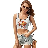 Womens Square Neck Tank Tops Tree Printed Workout Tops Cropped Summer Sleeveless Shirts