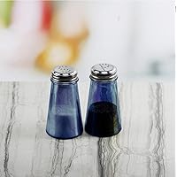 Radiance Blue Pearl Set of 2 Elegant Glass Salt and Pepper Shakers Dispenser, Clear Container with Stainless Steel Top, Perfect for Himalayan Seasoning Herbs Spices, 3.38 oz(Blue Pearl)
