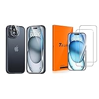 TAURI iPhone 15 Matte Case and Tempered Glass Screen Protector Bundle