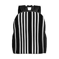 Laptop Backpack for Women Men Lightweight Daypack With Side Mesh Pockets Black & White Stripe Backpacks