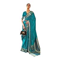 Blue Wedding wear Indian Women Kanjivaram Sona Chand Silk Saree Blouse Designer Sari 1826