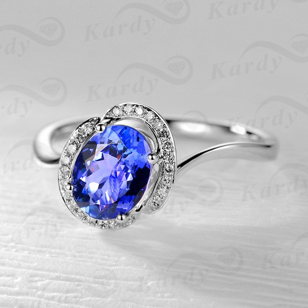 Unique Fashion Jewelry 1.27 Ct Oval Blue Gemstone Tanzanite White Diamond 14K White Gold Engagement Wedding Ring