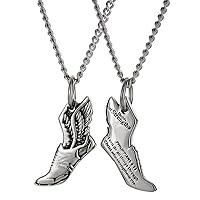 Shields of Strength Men's Stainless Steel Winged Track Shoe Necklace Philippians 4:13 Bible Verse Cross Country Athletes Pendant Perfect Jewelry Gift