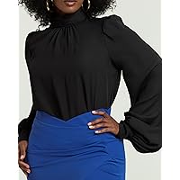 The Drop Women's Black Mock Neck Blouse by @jibrionline