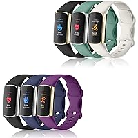 6 Packs Sport Band Compatible with Fitbit Charge 5 Bands for Women and Men, Soft and Waterproof Wristband Replacement Bracelet Strap for Fitbit Charge 5 Fitness Tracker Accessories, 3 Packs