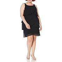 S.L. Fashions Women's Plus-Size Solid Multi-Tier Embellished Shoulder Dress