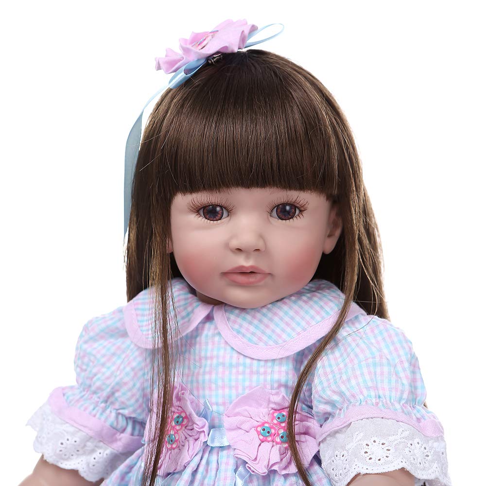 Angelbaby 60CM 24 inch So Cute Silicone Toddler Dolls Pretty Reborn Baby Girl Dolls That Look Real Long Hair Little Princess Child with Fashion Clothes and Magnetic Pacifier Gifts Set for Kid Playmate