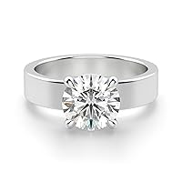 Kiara Gems 2 CT Round Moissanite Engagement Ring 10K 14K 18K Solid Gold Moissanite Diamond Ring 925 Sterling Silver Solitaire Engagement Rings, Wedding Ring, For Women