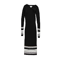 Womens Ribbed-Knit Midi Sweater Dress, Black, Large