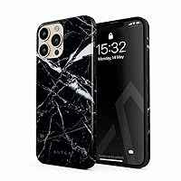 Phone Case Compatible with iPhone 13 PRO - Hybrid 2-Layer Hard Shell + Silicone Protective Case -Shooting Star Golden Cracks Black Marble - Scratch-Resistant Shockproof Cover