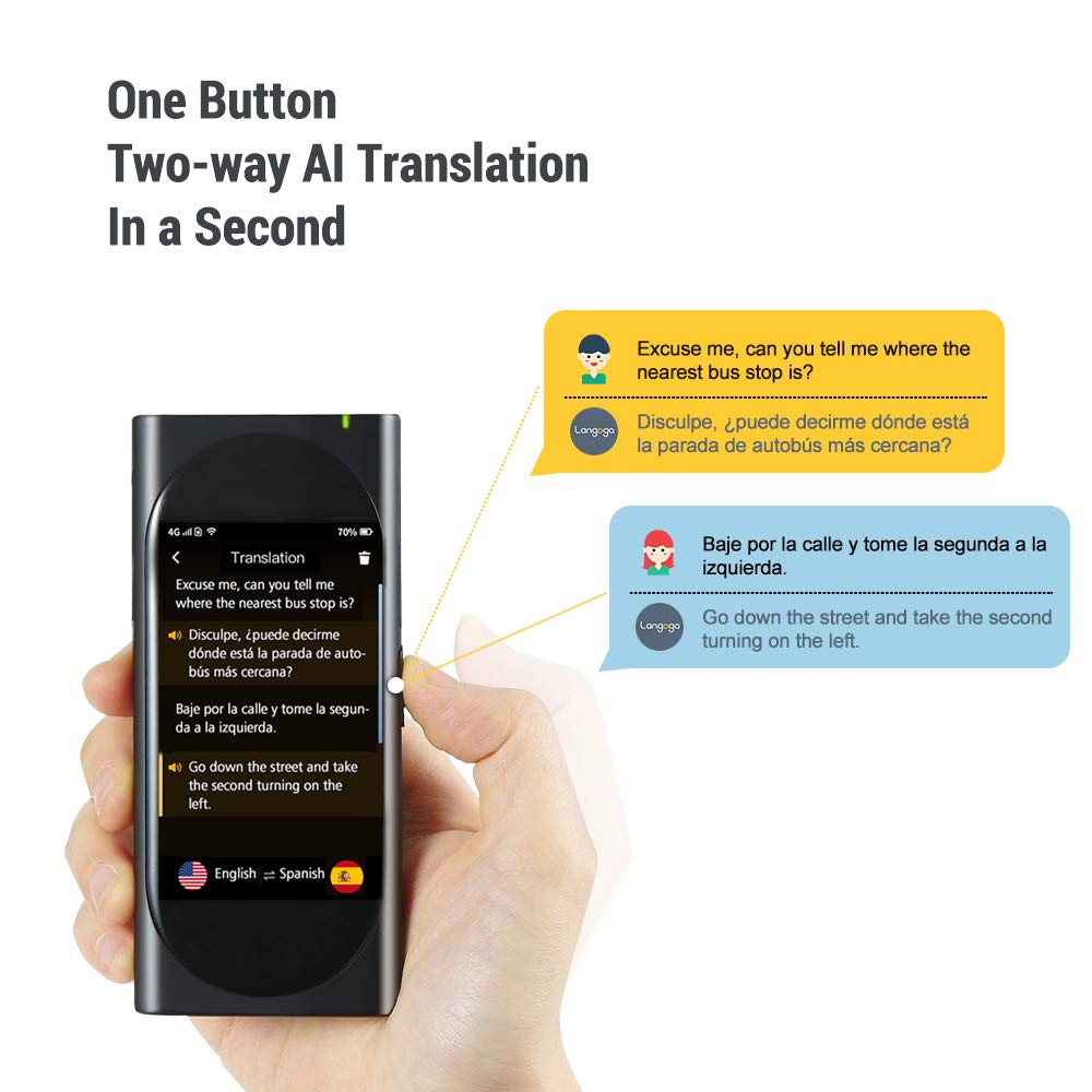 Langogo Genesis Portable Language Translator Device, 100+ Languages Pocket Translator, Real-time Voice Translator with Offline Translation, Built-in Data, 3.1inch Retina Display Traductor, Black