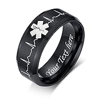 Custom Personalized Engraving Medical Alert Band Rings Name Date Oath Stainless Steel Rings