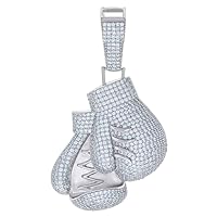 925 Sterling Silver Mens CZ Cubic Zirconia Simulated Diamond Boxing Gloves Sports Charm Pendant Necklace Jewelry for Men