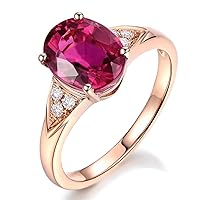 14K Rose Gold Oval Cut Genuine Pink Tourmaline & Round Cut White Diamond Ladies Bridal Halo Engagement Band Ring Set
