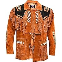 LP-FACON Men's American Western Wear Leather Jacket-Traditional Cowboy Beadbones Handmade Indian Native Multiple Jacket