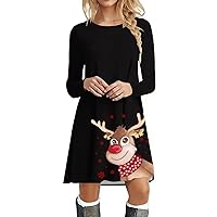 White Maternity Dress for Photoshoot,Easter Womens Long Sleeve Crew Neck Cut Deer Printed Soft Dress Cocktail P