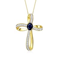 Rylos 14K Yellow Gold Cross Necklace: Gemstone & Diamond Pendant, 18 Chain, 8X6MM Birthstone, Elegant Women's Jewelry