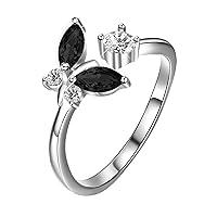 Sterling Silver Butterfly Open Adjustable Ring Embellished with Crystal from Austria, Anniversary Birthday Jewelry Gifts for Women Girls, Size 6 7 8 9 10