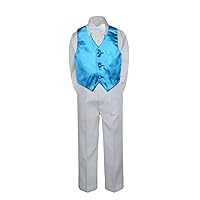4pc Baby Toddler Kid Boys Turquoise Vest White Pants Bow Tie Suits Set (7)