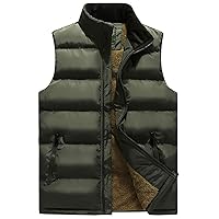 Flygo Men's Winter Warm Outdoor Padded Puffer Vest Thick Fleece Lined Sleeveless Jacket (Style 03 Army green, Medium)