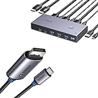 UGREEN 8K Displayport KVM Switch DP 1.4 with 4 USB 3.0 Ports (3 USB-A + 1 USB-C) Bundle with UGREEN USB C to DisplayPort 1.4 Cable 8K@60Hz 4K@240Hz Thunderbolt 4/3 to DisplayPort Cord