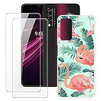 T-Mobile Revvl V+ 5G Case + 2PCS Screen Protector Tempered Glass, Ultra Thin Bumper Shockproof Soft TPU Silicone Cover Case for T-Mobile Revvl V+ 5G (6.82”) Flamingo