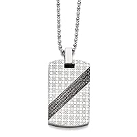 Stainless Steel Textured Engravable Fancy Lobster Closure Polished 1/2ct Tw. Diamond Animal Pet Dog Tag Necklace 24 Inch Measures 24.75mm Wide Jewelry for Women