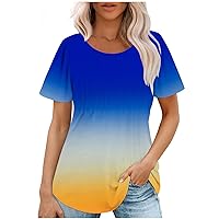 Cute Short Sleeve T Shirts for Women Lightweight Tunic Tops Summer Gradient Color Round Neck Shirts Blouses