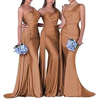 Women Satin Mermaid Bridesmaid Dresses Long One Shoulder Formal Wedding Guest Party Dresses L0069