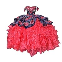 2024 Modest Red Printed African Floral Flowers Pearls Ball Gown Prom Quinceanera Dresses Ruffled Satin