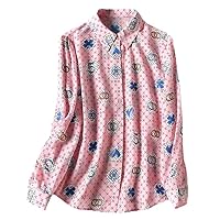 Turn-Down Collar Printed Casual Shirt in Natural Silk - Pink Office Lady Blouse