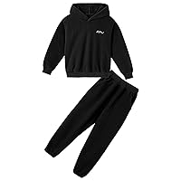 Unisex Kids 2Pcs Tracksuit Thicken Long Sleeve Hooded Sweatshirt with Jogger Pants Set Athletic Activewear