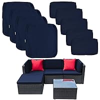 ClawsCover 9Pack Outdoor Seat and Back Cushions Replacement Covers Fit for 5 Pieces 4-Seater Wicker Rattan Patio Conversation Set Sectional Couch Furniture,Navy-Include Covers Only